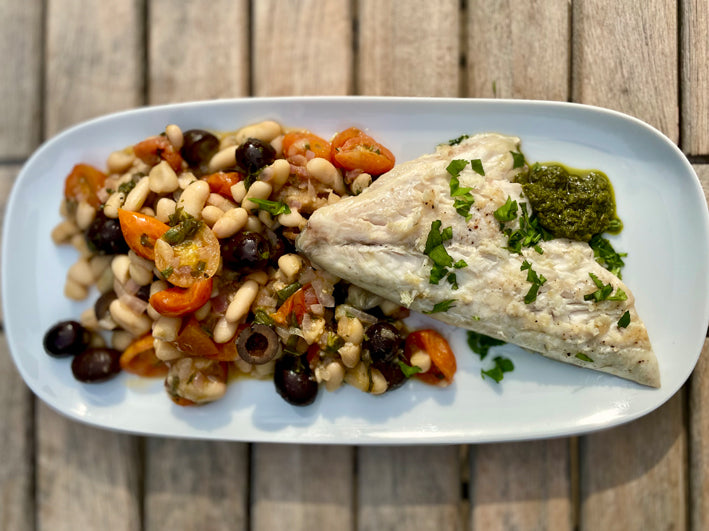 Sea Bream Fillets with Tomato, Herb and Bean Salsa